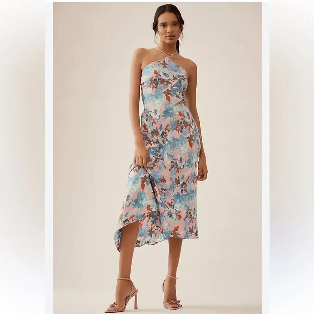 NWT By Anthropologie Halter Slip Midi Dress Multi XL